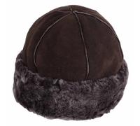 SNUGRUGS Womens Genuine Double Faced Sheepskin Hat, Sheepskin Trim, Brown, Medium