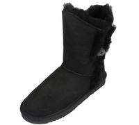 SNUGRUGS Womens Genuine Double Faced Sheepskin Mid Calf Outdoor Boot with Button Detail - Black - UK 4 / EU 37