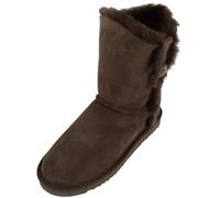SNUGRUGS Womens Genuine Double Faced Sheepskin Mid Calf Outdoor Boot with Button Detail - Chocolate - UK 7 / EU 40