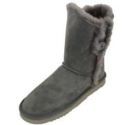 SNUGRUGS Womens Genuine Double Faced Sheepskin Mid Calf Outdoor Boot with Button Detail - Grey - UK 5 / EU 38
