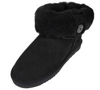 SNUGRUGS Womens Genuine Full Double Faced Sheepskin Outdoor Boots with Sheepskin Cuff - Black - UK 4 / EU 37