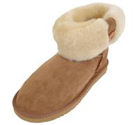 SNUGRUGS Womens Genuine Full Double Faced Sheepskin Outdoor Boots with Sheepskin Cuff - Chestnut - UK 7 / EU 40