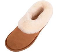 SNUGRUGS Womens Genuine Full Sheepskin Boot Slipper with Thick Sheepskin Cuff - Chestnut - UK 3