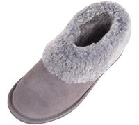 SNUGRUGS Womens Genuine Full Sheepskin Boot Slipper with Thick Sheepskin Cuff - Grey Tipped - UK 3