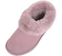 SNUGRUGS Womens Genuine Full Sheepskin Boot Slipper with Thick Sheepskin Cuff - Mushroom - UK 5