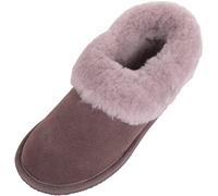 SNUGRUGS Womens Genuine Full Sheepskin Boot Slipper with Thick Sheepskin Cuff - Truffle - UK 7