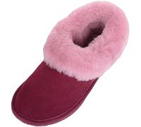 SNUGRUGS Womens Genuine Full Sheepskin Boot Slipper with Thick Sheepskin Cuff - Wine - UK 7