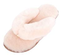 SNUGRUGS Womens Genuine Full Sheepskin Slip On Toe Post Flip Flop Slider Slippers - Apricot - UK 6