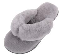 SNUGRUGS Womens Genuine Full Sheepskin Slip On Toe Post Flip Flop Slider Slippers - Grey - UK 6