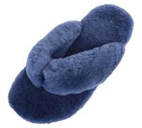 SNUGRUGS Womens Genuine Full Sheepskin Slip On Toe Post Flip Flop Slider Slippers - Navy - UK 7