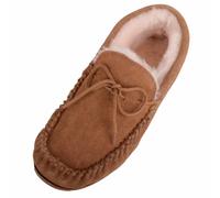 SNUGRUGS Womens Genuine Sheepskin Lined Moccasin Slipper, Rubber Sole, Chestnut, UK 5