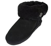 SNUGRUGS Womens Genuine Sheepskin Lower Calf Roll Down Short Boot, Button Design, Black, UK 7