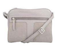SNUGRUGS Womens Genuine Soft Leather Crossbody Shoulder Handbag with Suede Panelling - Light Grey