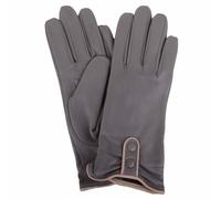 SNUGRUGS Womens Genuine Soft Leather Gloves, Contrast Piping, Twin Button Detail, Grey/Ivory, Large