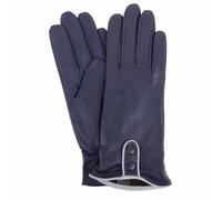 SNUGRUGS Womens Genuine Soft Leather Gloves, Contrast Piping, Twin Button Detail, Light Grey, Large