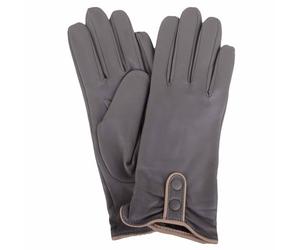 SNUGRUGS Womens Genuine Soft Leather Gloves with Contrast Piping and Twin Button Detail - Grey/Ivory - Large