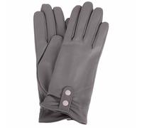SNUGRUGS Womens Genuine Soft Leather Gloves with Piping and Contrast Button Detail - Grey/Ivory - Small