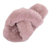 Genuine Thick Sheepskin Open Back Peep Toe Cross Over Slipper Slider SNUGRUGS Pink 4