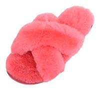 SNUGRUGS Womens Genuine Thick Sheepskin Open Back Peep Toe Cross Over Slipper Slider - Watermelon - UK 6