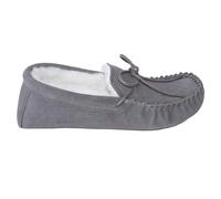 SNUGRUGS Women's Holly, Wool Lined Suede Moccasin Slipper, Suede Sole in Grey | Size: 7 SNUGRUGS Grey 7
