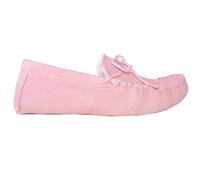 SNUGRUGS Women's Holly, Wool Lined Suede Moccasin Slipper, Suede Sole in Pink | Size: 4 SNUGRUGS Pink 4