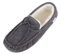 SNUGRUGS Womens Lambswool Moccasin Slippers with Suede Sole, Grey, UK 6