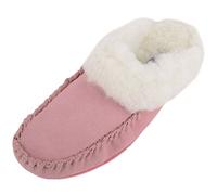 SNUGRUGS Womens Luxury Lambswool Suede Mule Slipper with Rubber Sole - Pink - 4 UK