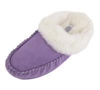 SNUGRUGS Womens Luxury Lambswool Suede Mule Slipper with Rubber Sole - Purple - 4 UK