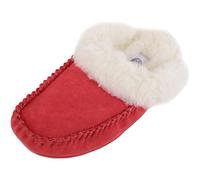 SNUGRUGS Womens Luxury Lambswool Suede Mule Slipper with Rubber Sole - Red - 4 UK