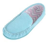 SNUGRUGS Womens Slip On Fabric Lined Suede Moccasin Slippers, Rubber Sole, Aqua, UK 6
