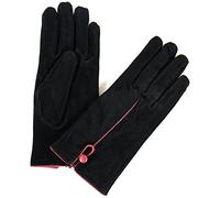 SNUGRUGS Womens Soft Suede Gloves with Leather Piping and Button Detailing - Black - Extra Large (8")