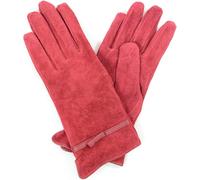 SNUGRUGS Womens Soft Suede Gloves with Leather Trim and Bow Design, Cherry, Medium (7")