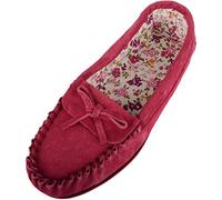 SNUGRUGS Womens Soft Suede Moccasin Slippers with Beautiful Cotton Lining, Crimson, UK 8