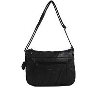 SNUGRUGS Womens Super Soft Nappa Leather Shoulder Bag/Handbag with Two Main Zipped Compartments - Black
