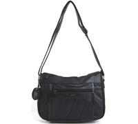 SNUGRUGS Womens Super Soft Nappa Leather Shoulder Bag/Handbag with Two Main Zipped Compartments - Navy