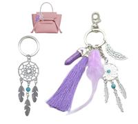 SnugZest Metal Alloy Dreamcatcher Keyring,Dream Catcher Keyring Decorative for Women,Bohemian Style Keyring Decoration Handbag Buckle Charm Creative Bag Car Key Pendant(Purple)