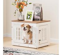 Snuowu 26" Heavy Duty Dog Crate Furniture for Small,Medium and Large Dogs,Rustic Wooden Dog Cage Kennel Indoor Furniture with Waterproof Top,Decorative Pet House Side End Table (White & Wood)