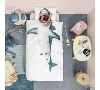 Snurk High Definition Shark Print Duvet Cover and Pillowcase Set 100% Percale Cotton High Quality for Children and Girls White Size - Single 155 x 220 cm