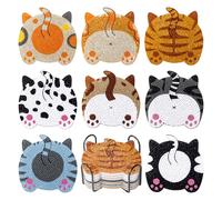 Snuvid Diamond Art Painting Coasters Kits, 8Pcs Cat Butt Coaster with Holder for Adults, Non-Slip DIY Dot Paint Craft Kits, Funny Cat Lover Gifts for Women
