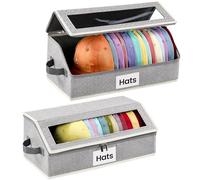 Snuvid Hat Organizer for Baseball Caps, 2-Pack Stackable Hat Storage Box Holds 30 Caps, Foldable Cardboard Holder with Clear Dust-Proof Window for Closet, Grey