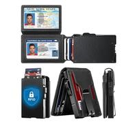 Snuvid Wallet for Men with 2 ID Widows, Minimalist Mens Wallet 15-18 Cards, Ridge Wallets with Money Clip, Birthday Gifts for Men, RFID Blocking Card, Slim Credit Card Holder, Leather Wallets, black