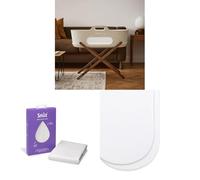 Snuz SnuzBaskit Moses Basket Bundle - Barley Moses Basket with Matress & Walnut Stand + Waterproof Mattress Protector + 2 Pack Fitted Sheets