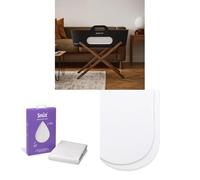 Snuz SnuzBaskit Moses Basket Bundle - Graphite Moses Basket with Matress & Walnut Stand + Waterproof Mattress Protector + 2 Pack Fitted Sheets
