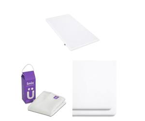 SnuzPod 2 Baby Crib Mattress Bundle - 36.5 x 80.5cm Premium Quilted Foam Mattres + Waterproof Mattress Protector + 2 Pack Crib Fitted Sheets, White