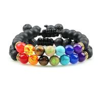 snxjaidszx 2pcs/set Black Lava Beads Natural Stone Yoga Adjustable Braided Bangle Couples For Women Men