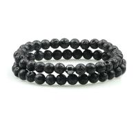 snxjaidszx 2pcs/set Cylinder Hematite 6mm Natural Stone Beads Bracelets&Bangle for Men Women Yoga