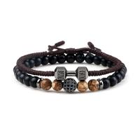 snxjaidszx 2pcs/Set Men Beaded 6mm Nature Onyx Stone Braided Strand Bracelets Women