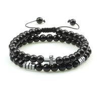 snxjaidszx 2pcs/set Obsidian Stone Men Black Lava Hematite Beads Bangle Women Natural Stone