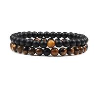 snxjaidszx 6mm 2pcs/Set Couples Beaded Tiger Eye Black Lava Natural Stone Bracelets Malachite Elastic