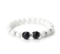 snxjaidszx Black Obsidian Stone Onyx White Porcelain Beads Elastic Bracelets for Women Men